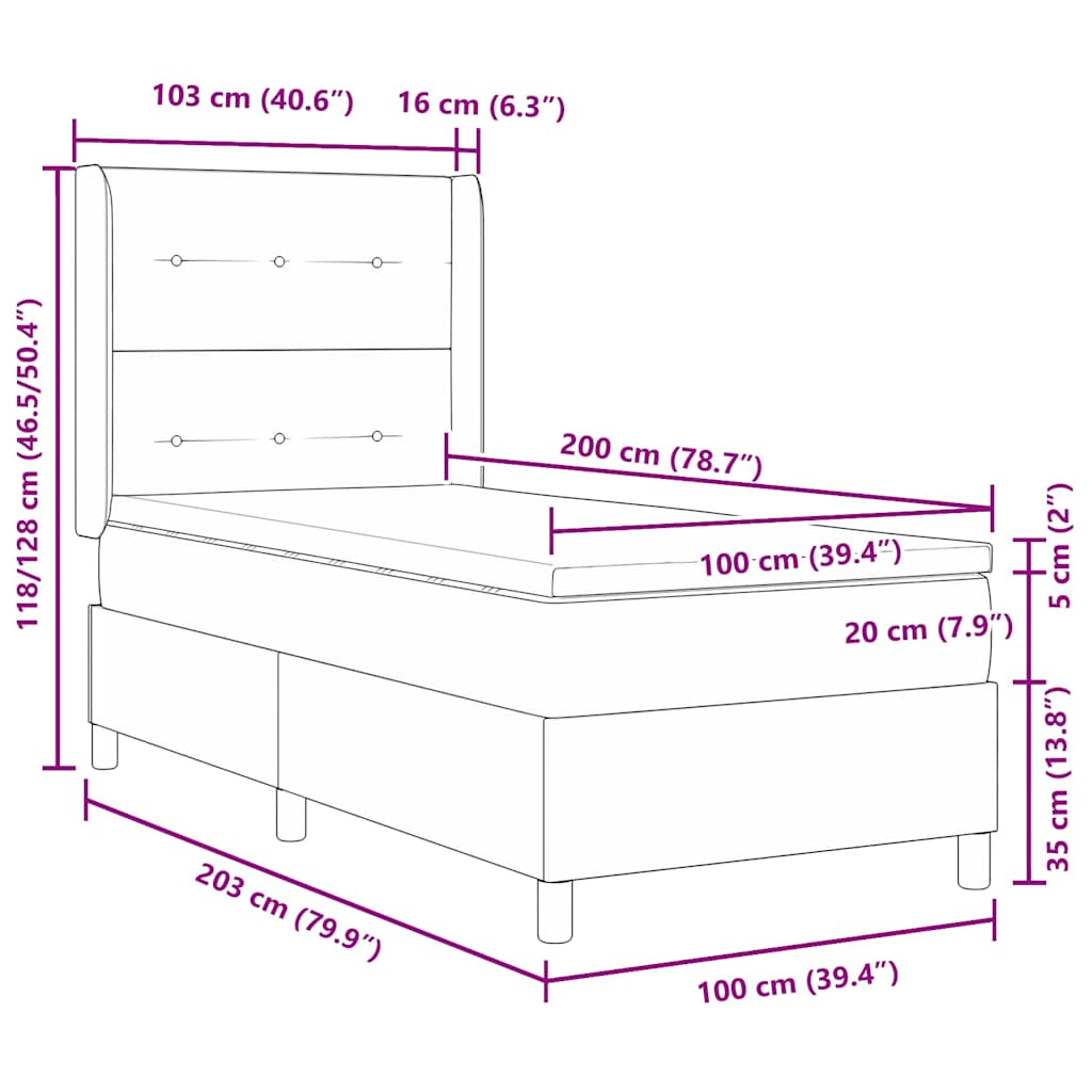 LED Box Spring Krevet s madracem Plava 100 x 200 cm tkanina
