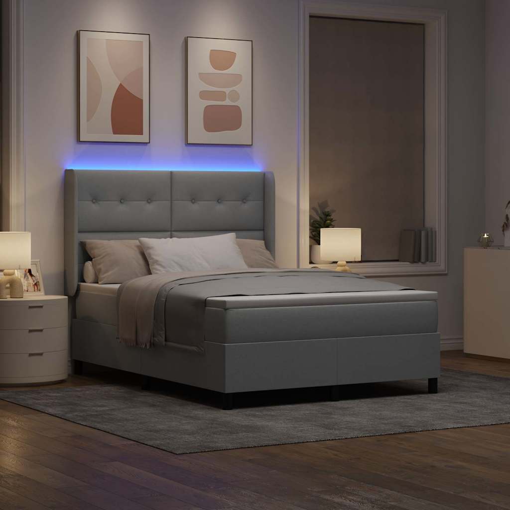LED Box Spring Krevet Svijetlo siva 140 x 190 cm tkanina