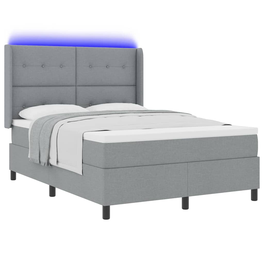 LED Box Spring Krevet Svijetlo siva 140 x 190 cm tkanina