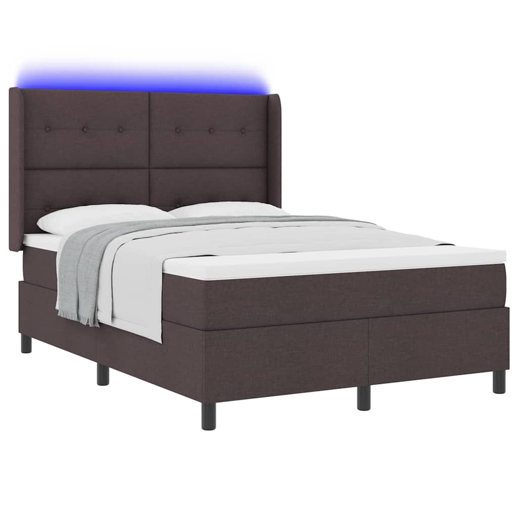 LED Box Spring Krevet Tamno smeđa 140 x 190 cm tkanina