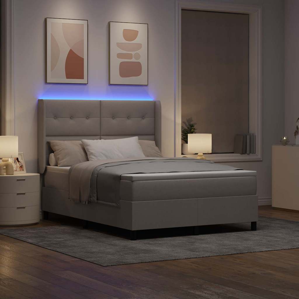 LED Box Spring Krevet Sivo-smeđa 140 x 190 cm tkanina