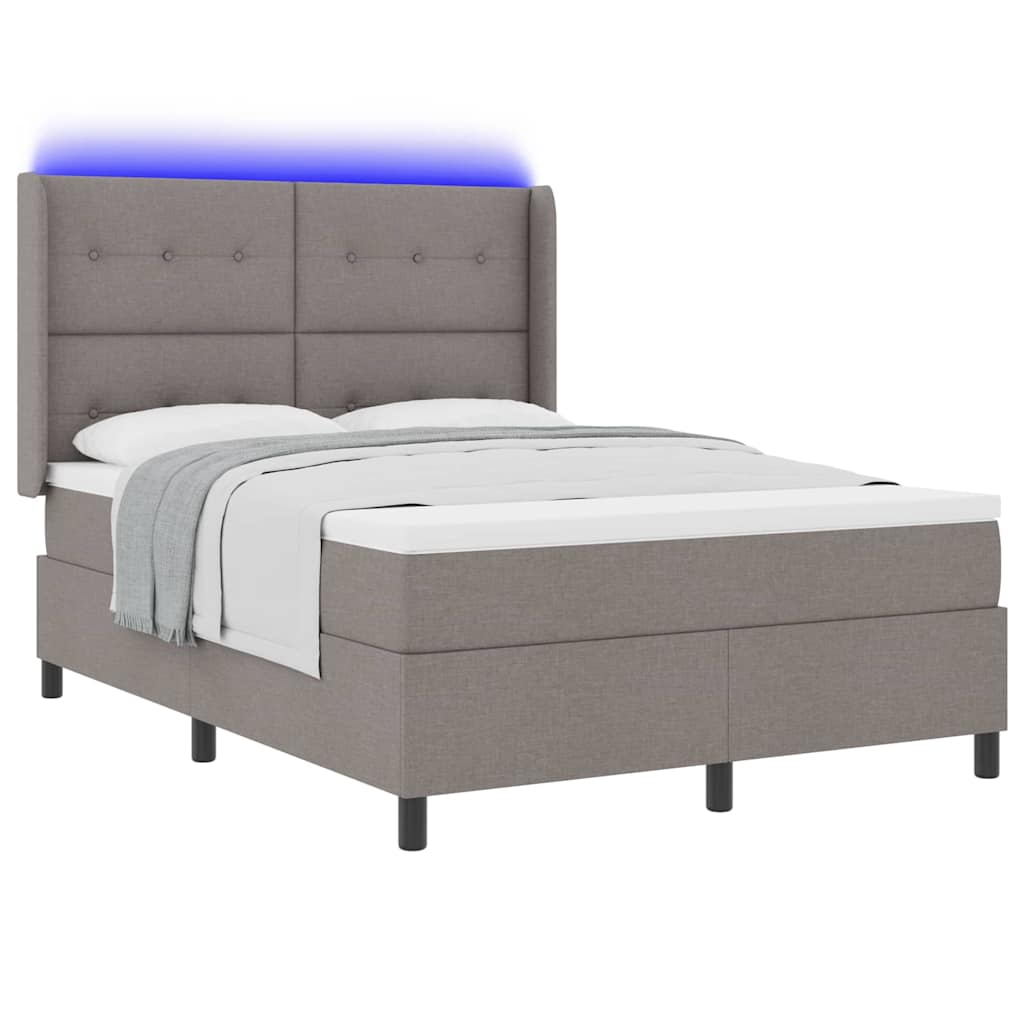LED Box Spring Krevet Sivo-smeđa 140 x 190 cm tkanina