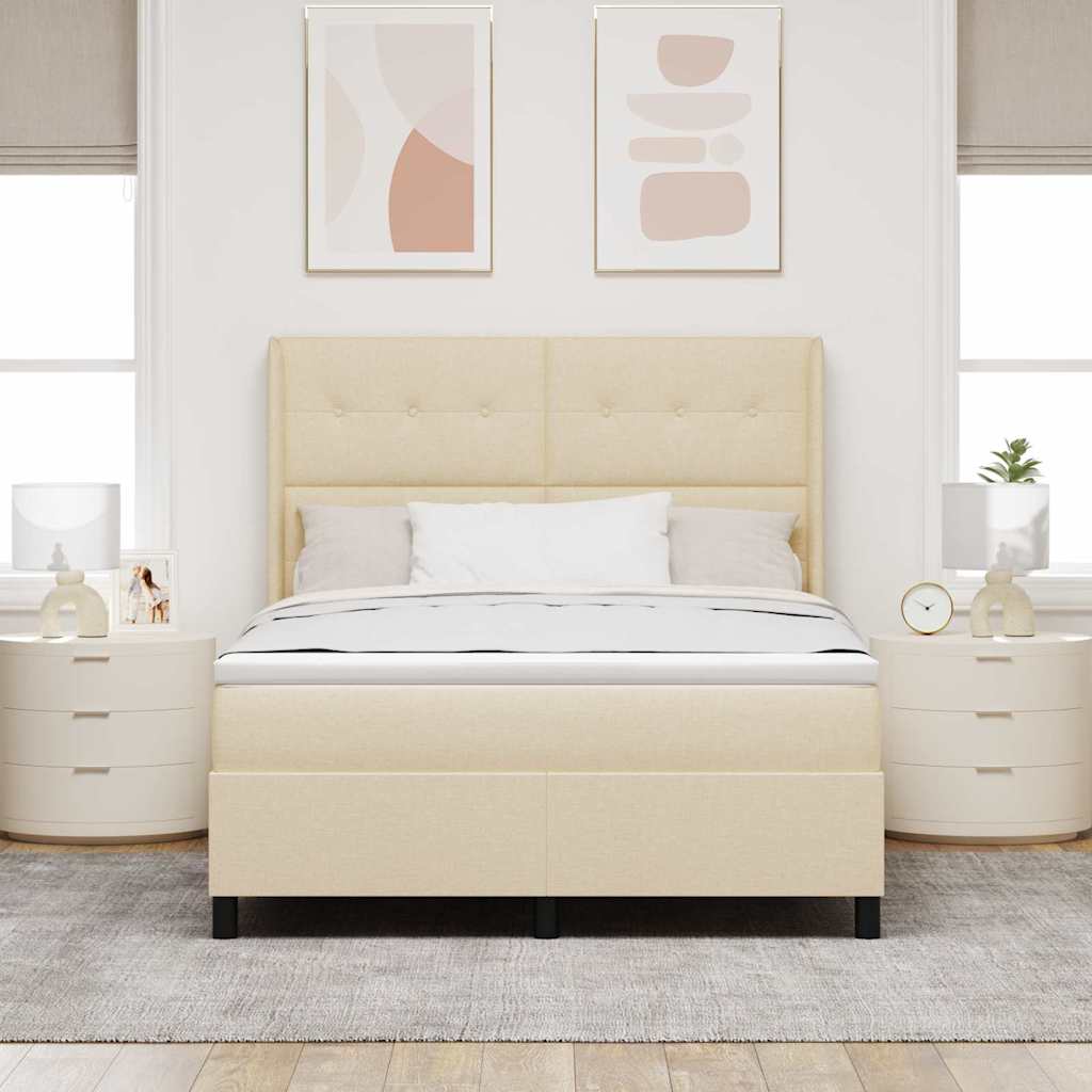 LED Box Spring Krevet s uzglavljem Krema 140 x 190 cm tkanina