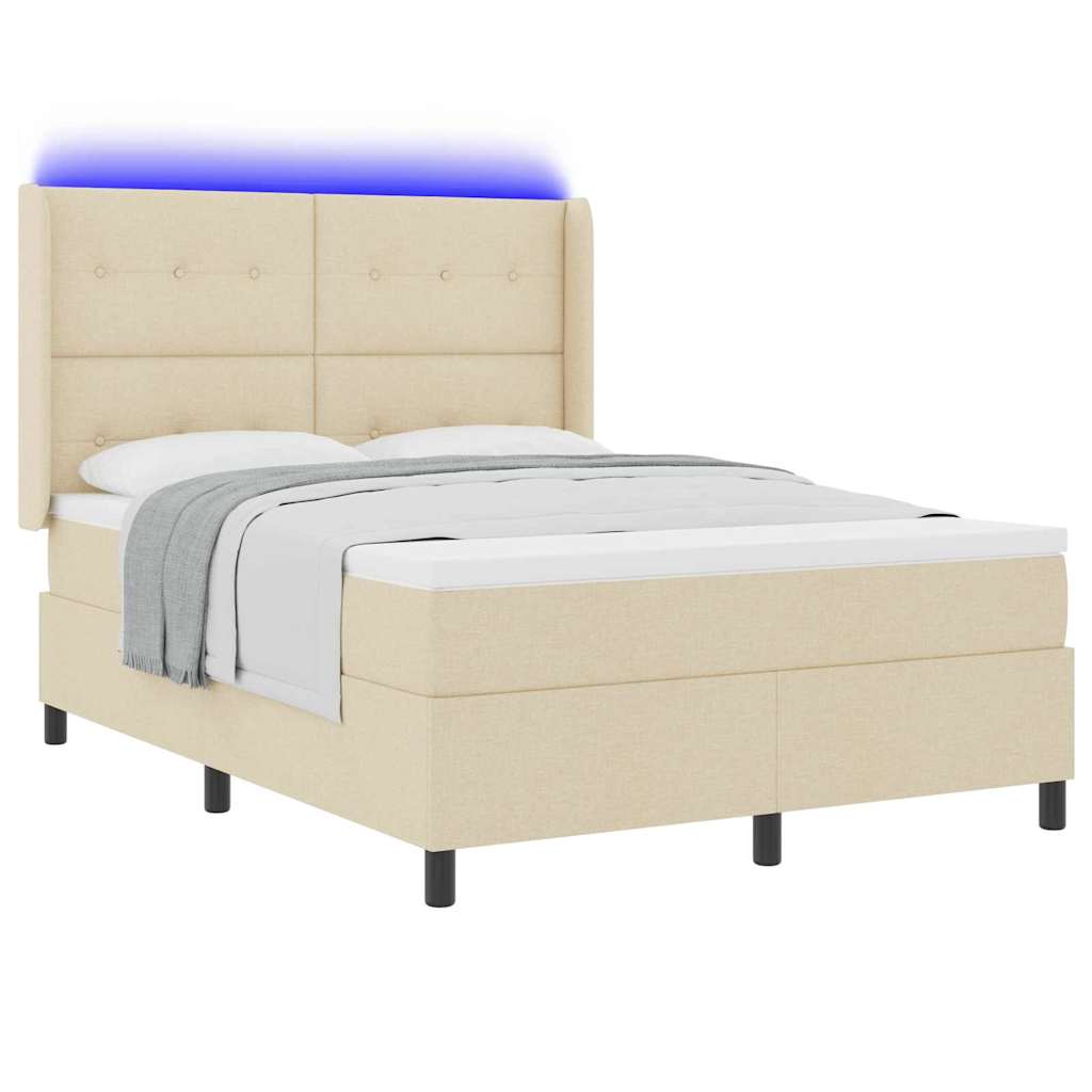 LED Box Spring Krevet s madracem Krema 140 x 190 cm tkanina