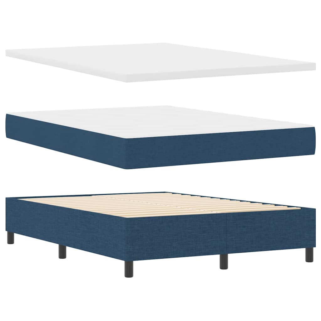 LED Box Spring Krevet s madracem Plava 140 x 190 cm tkanina