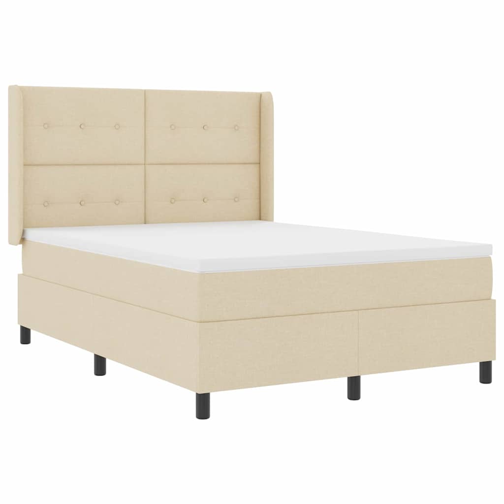 LED Box Spring Krevet s madracem Krema 140 x 200 cm tkanina