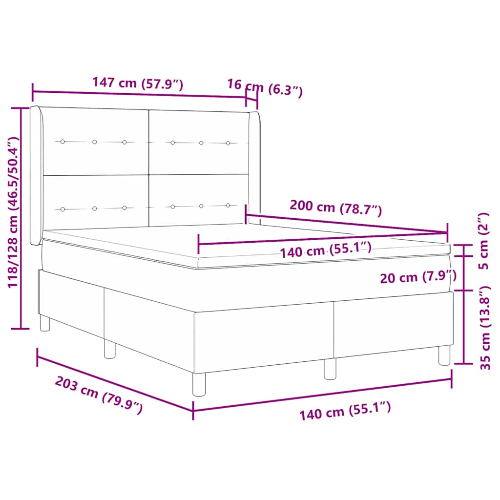 LED Box Spring Krevet s madracem Krema 140 x 200 cm tkanina