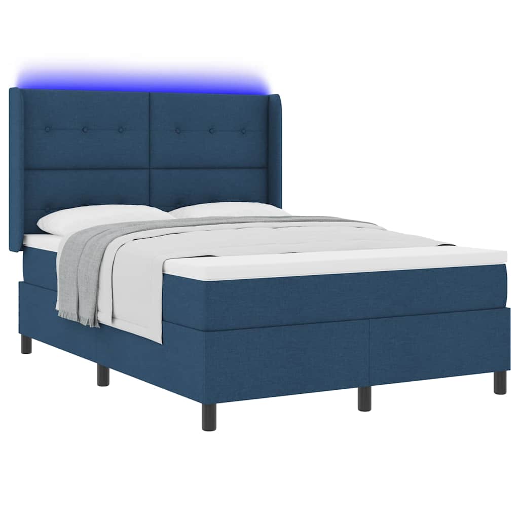 LED Box Spring Krevet s madracem Plava 140 x 200 cm tkanina