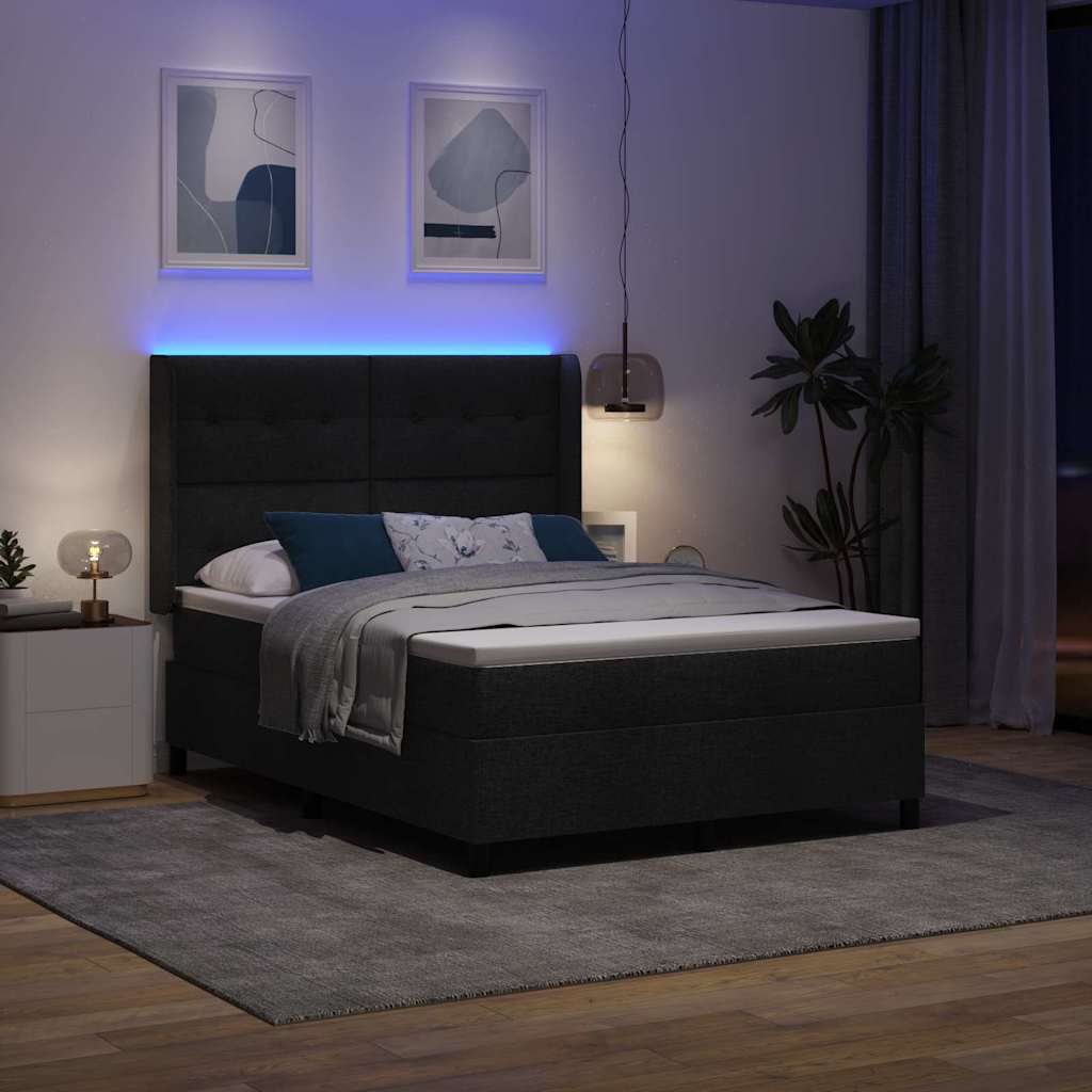 LED Box Spring Krevet s uzglavljem Crna 160 x 200 cm tkanina