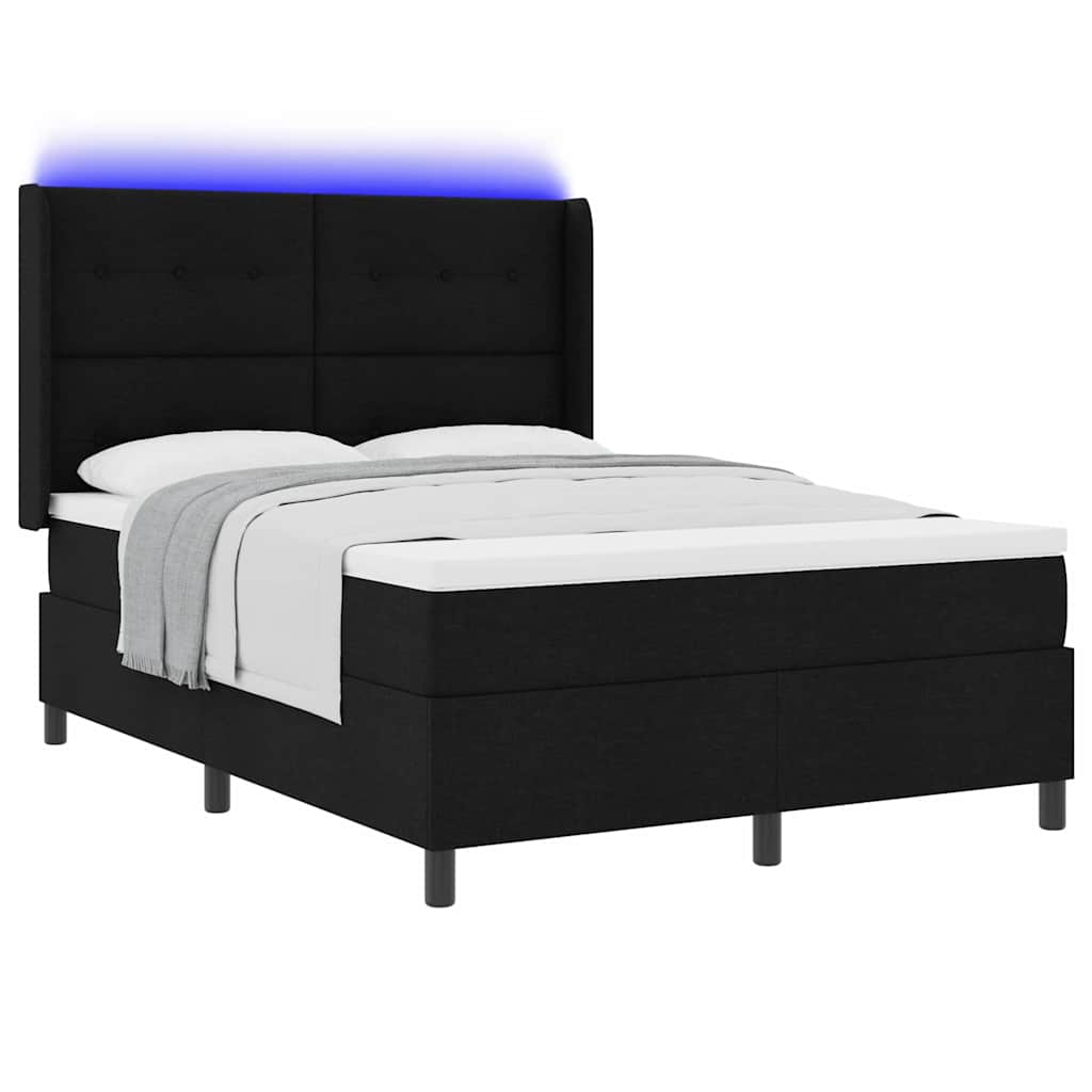 LED Box Spring Krevet s madracem Crna 160 x 200 cm tkanina