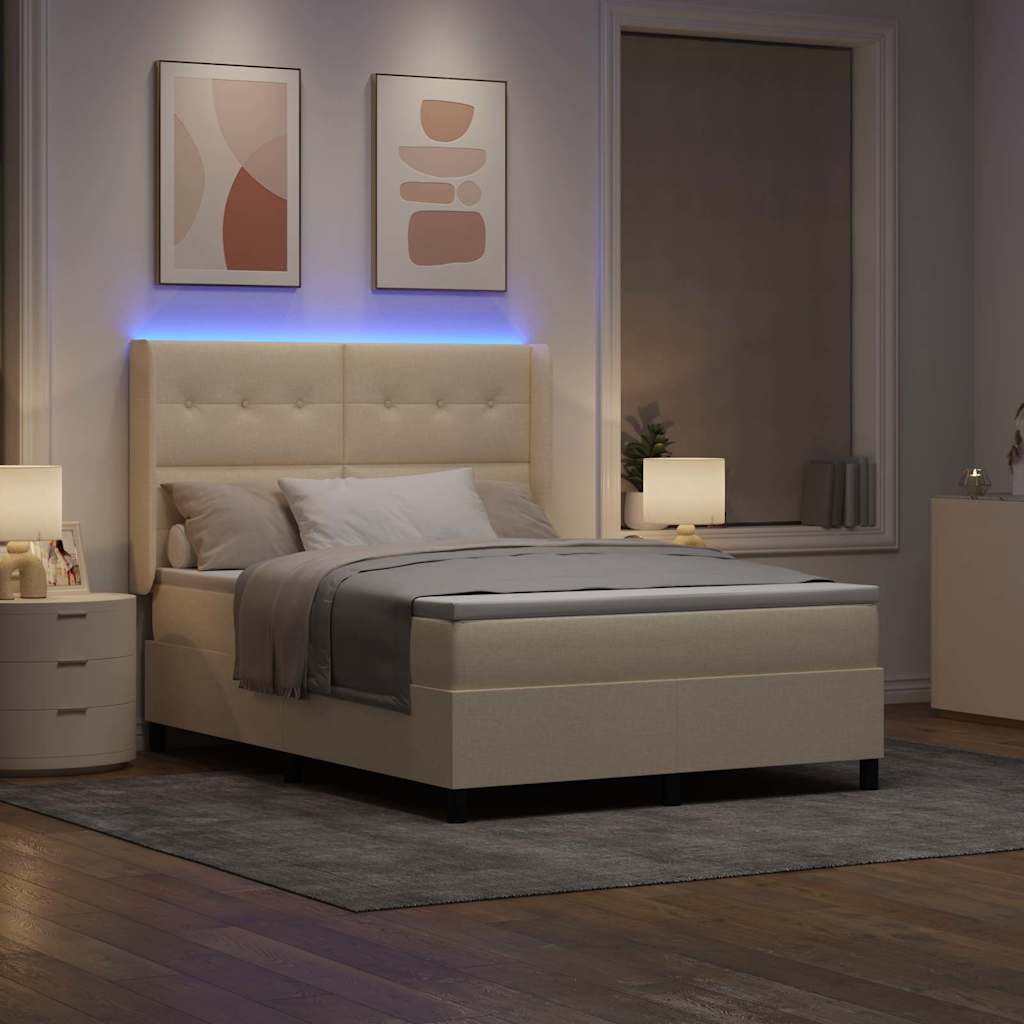 LED Box Spring Krevet s uzglavljem Krema 160 x 200 cm tkanina