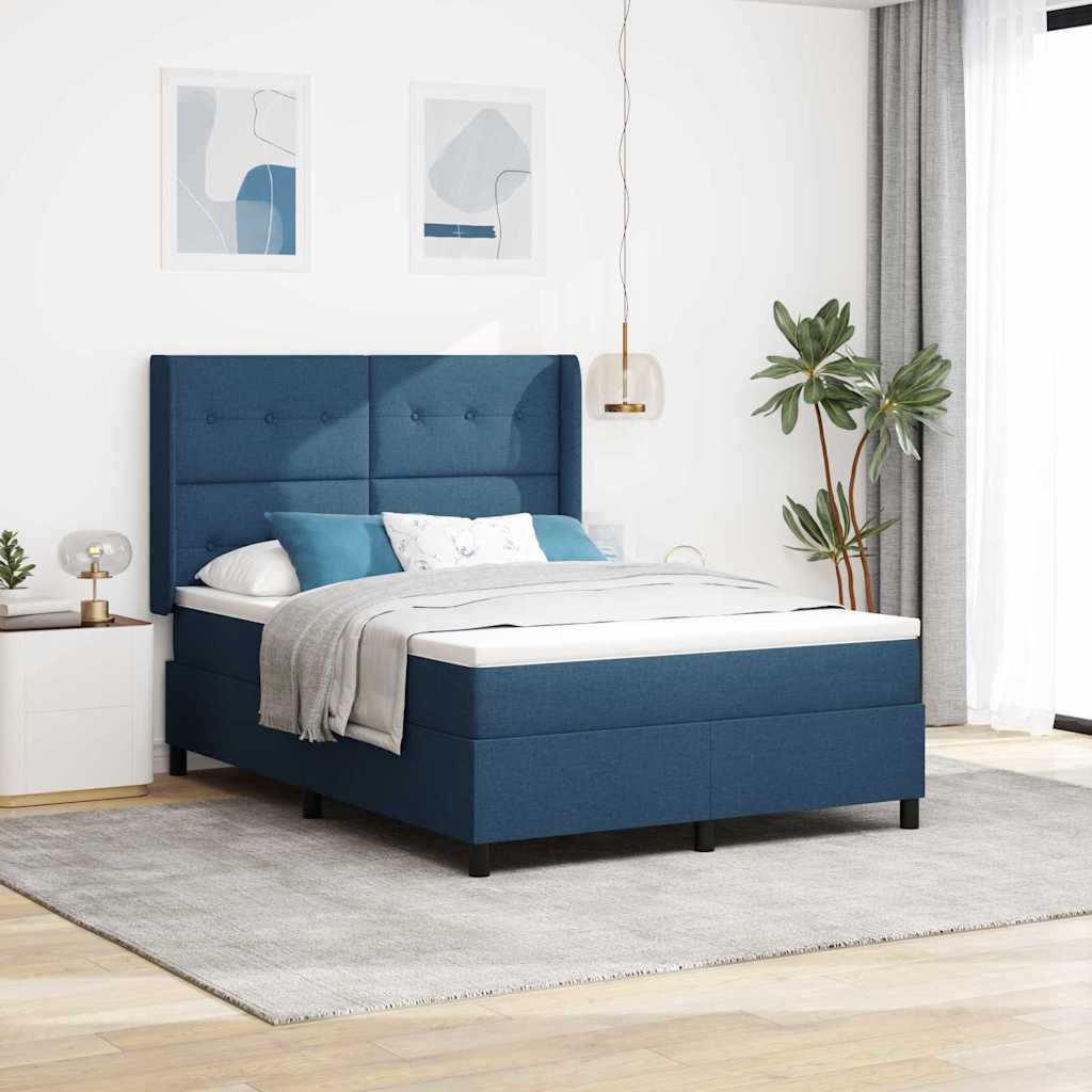 LED Box Spring Krevet s madracem Plava 160 x 200 cm tkanina