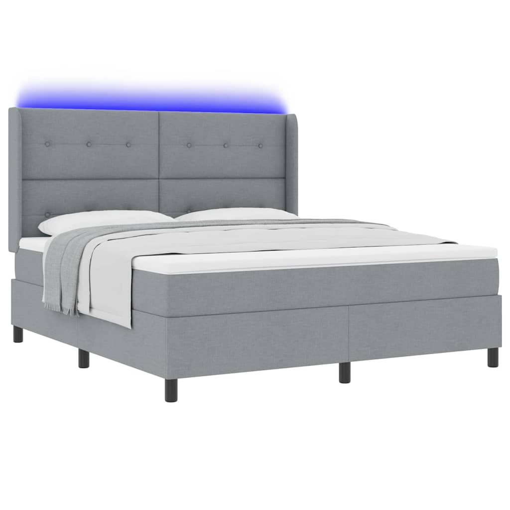 LED Box Spring Krevet Svijetlo siva 180 x 200 cm tkanina