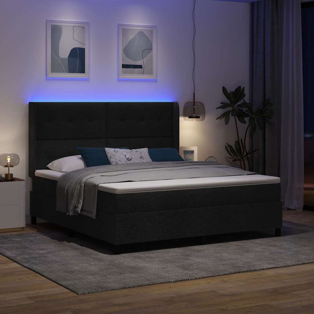 LED Box Spring Krevet s madracem Crna 180 x 200 cm tkanina
