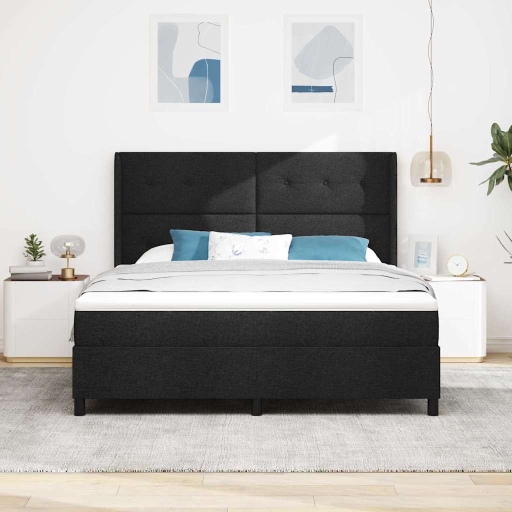 LED Box Spring Krevet s madracem Crna 180 x 200 cm tkanina
