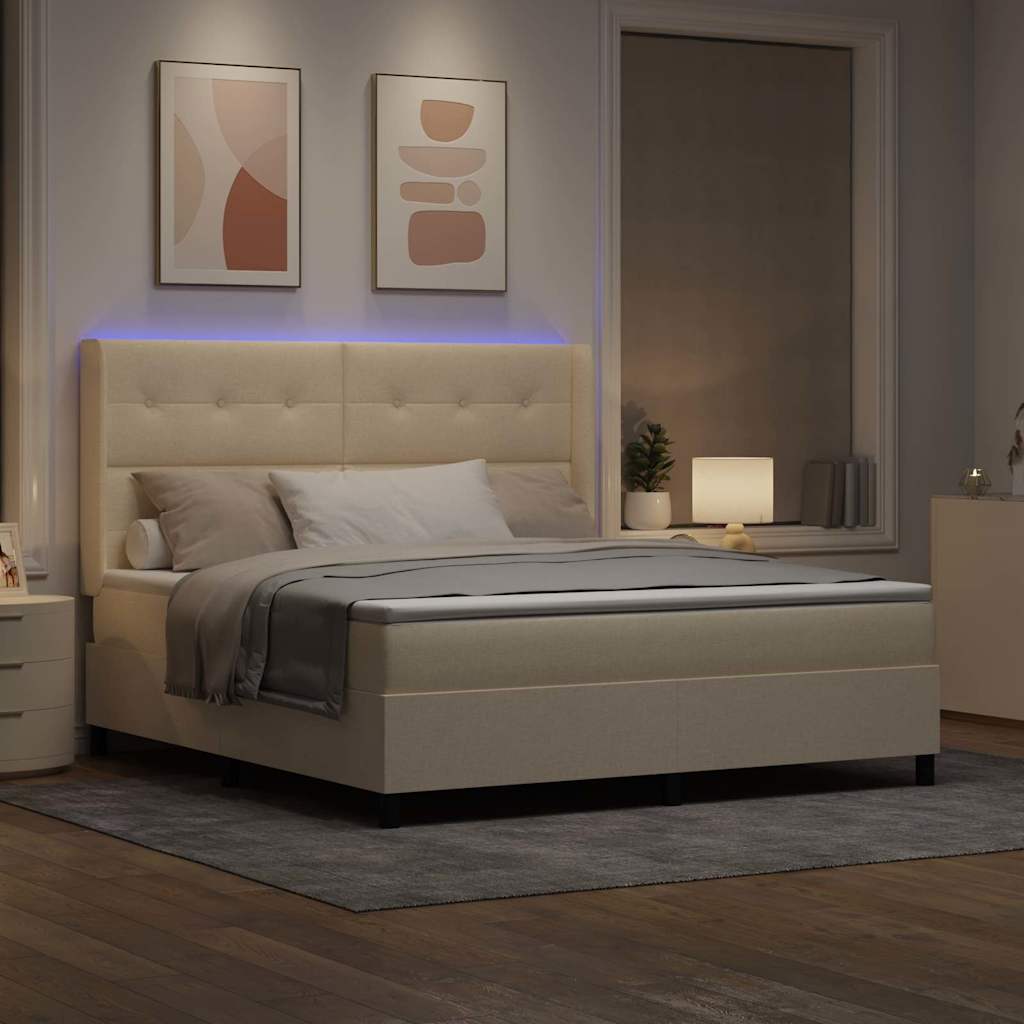 LED Box Spring Krevet s uzglavljem Krema 180 x 200 cm tkanina