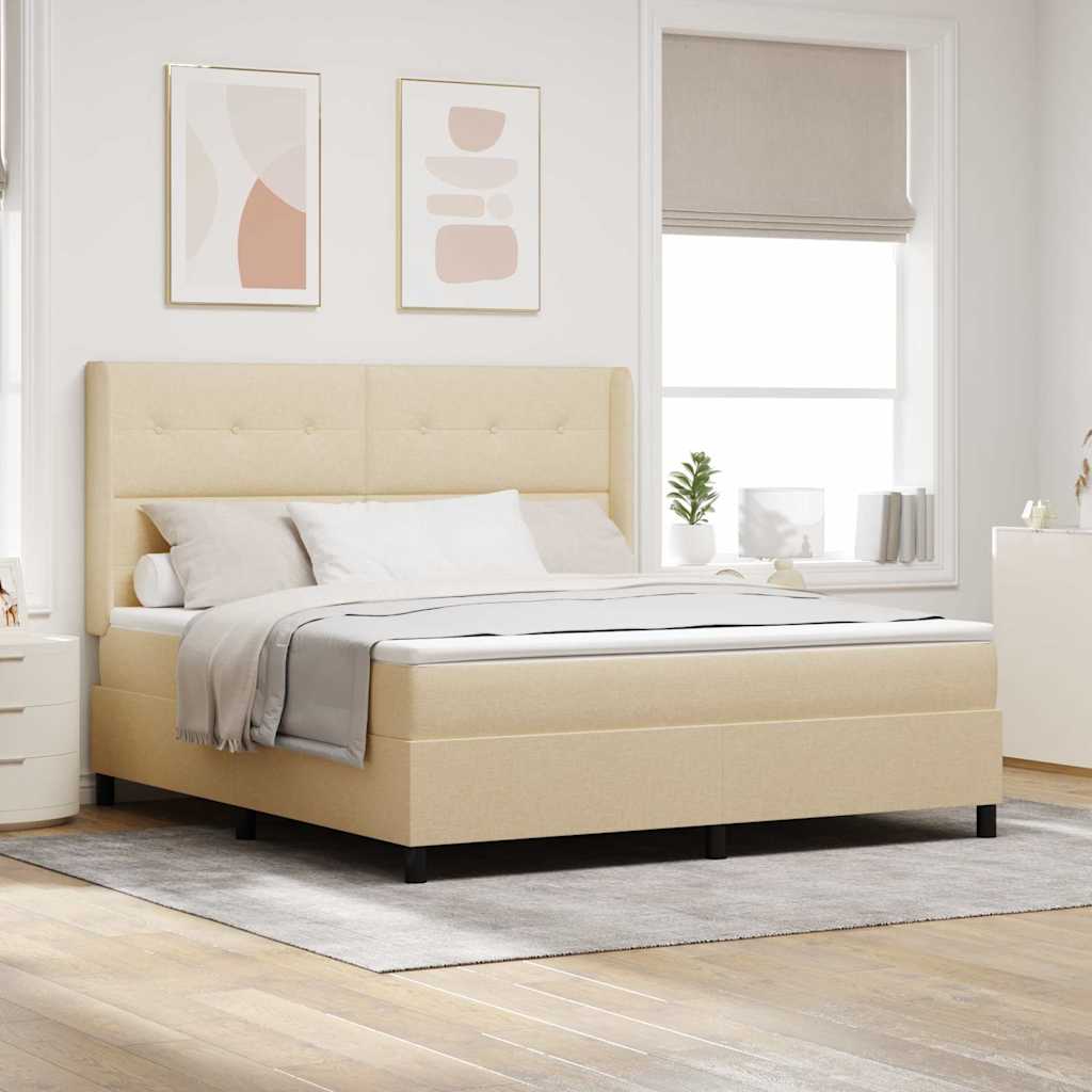 LED Box Spring Krevet s madracem Krema 180 x 200 cm tkanina