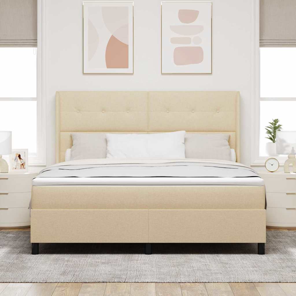 LED Box Spring Krevet s madracem Krema 180 x 200 cm tkanina