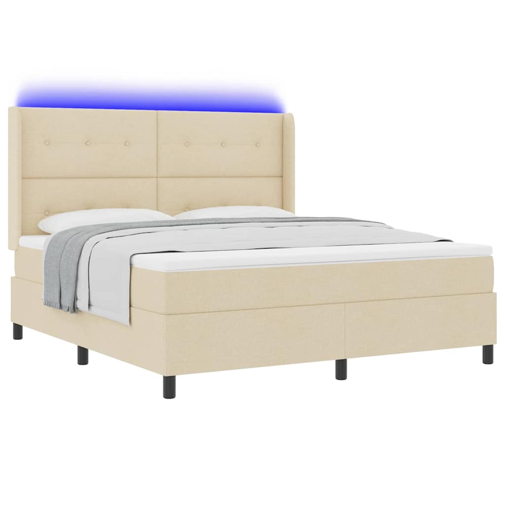 LED Box Spring Krevet s madracem Krema 180 x 200 cm tkanina