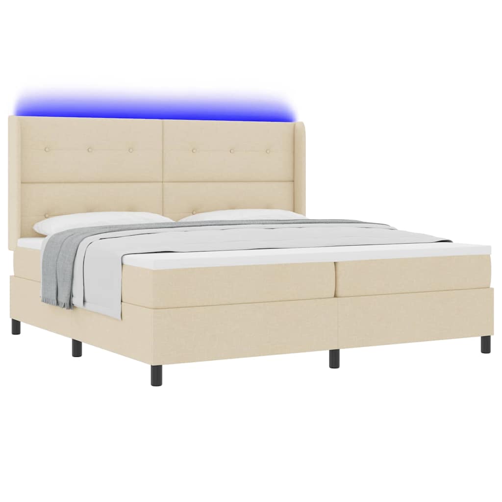 LED Box Spring Krevet s uzglavljem Krema 200 x 200 cm tkanina