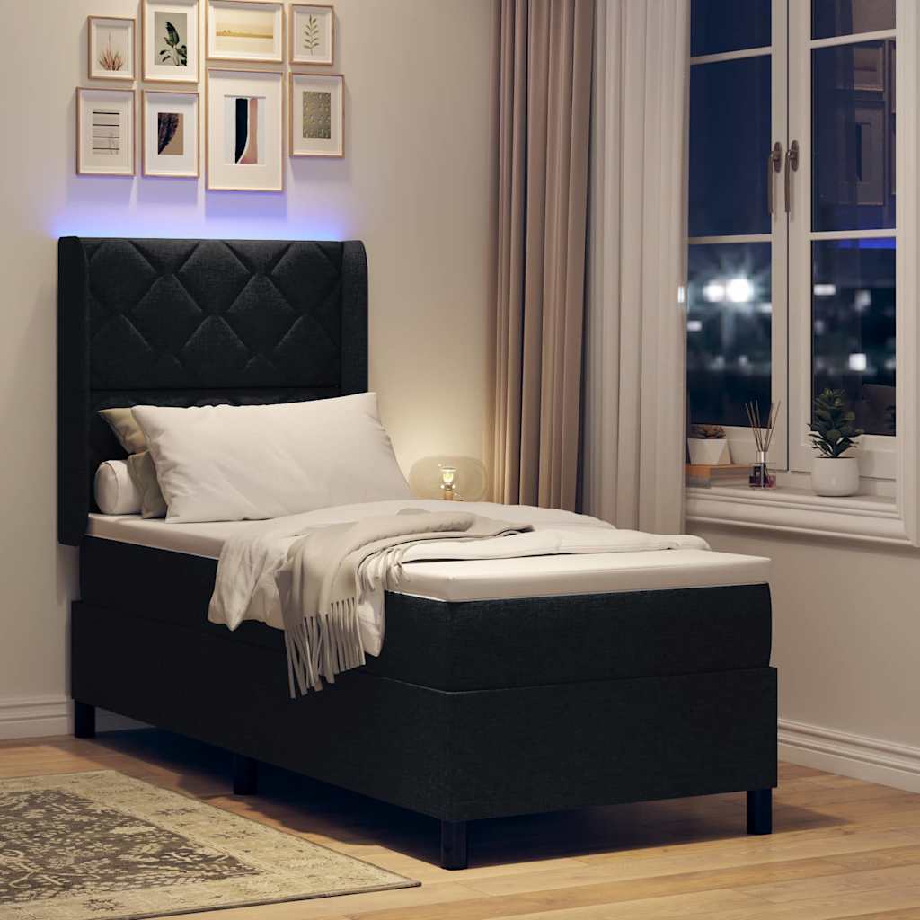 LED Box Spring Krevet s madracem Crna 80 x 200 cm tkanina