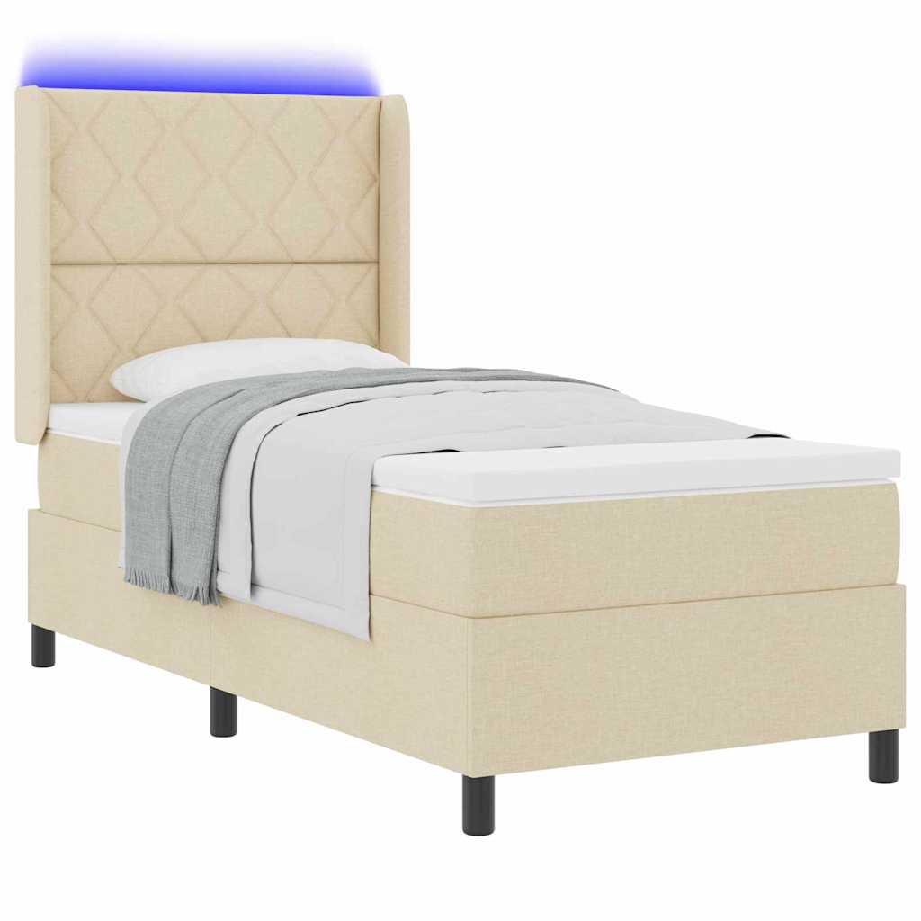 LED Box Spring Krevet s madracem Krema 100 x 200 cm tkanina