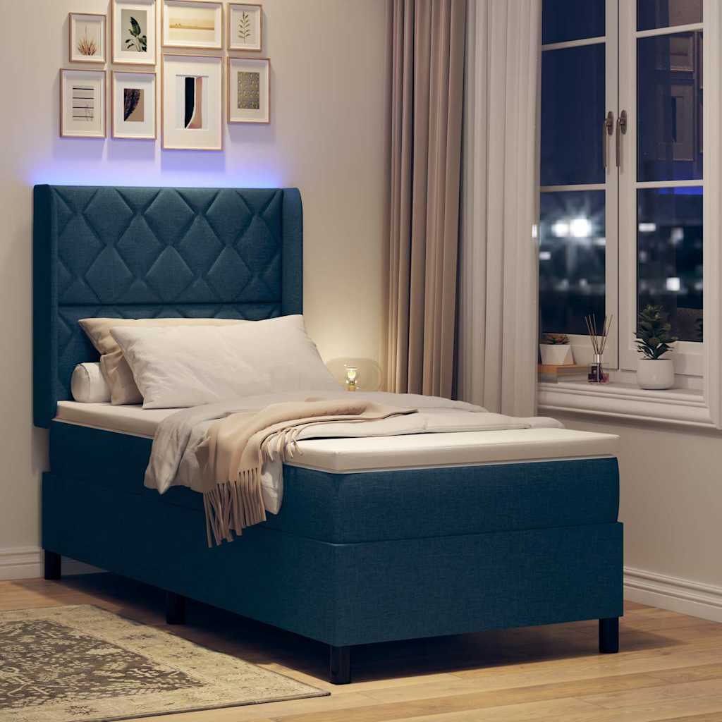 LED Box Spring Krevet s madracem Plava 100 x 200 cm tkanina
