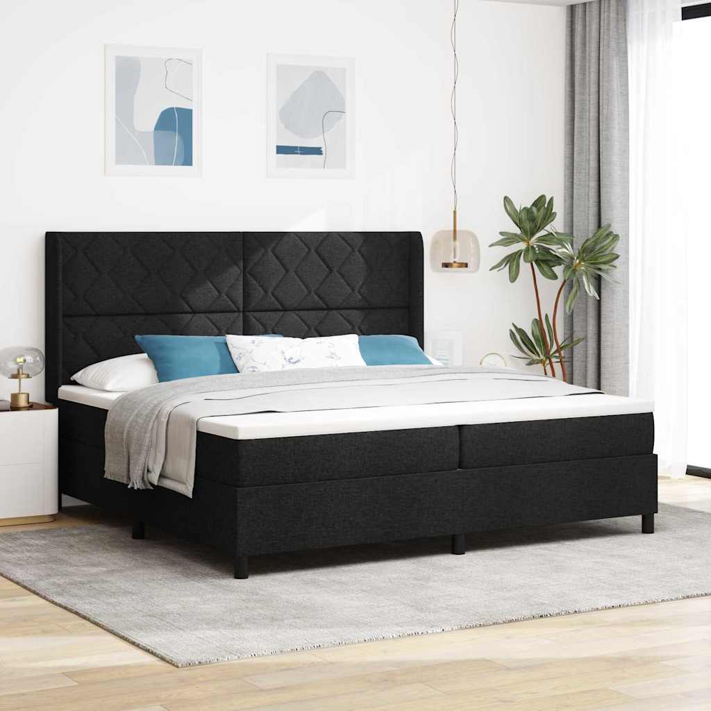 LED Box Spring Krevet s madracem Crna 200 x 200 cm tkanina