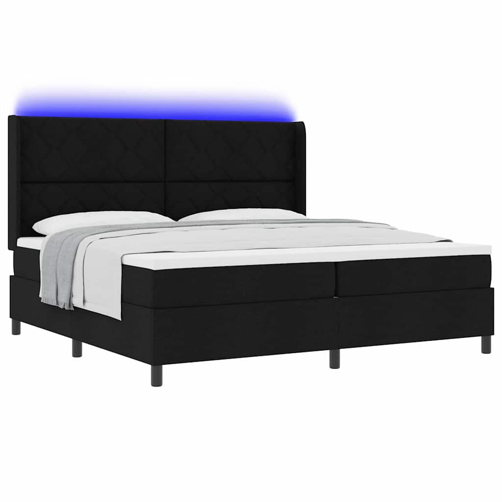 LED Box Spring Krevet s madracem Crna 200 x 200 cm tkanina
