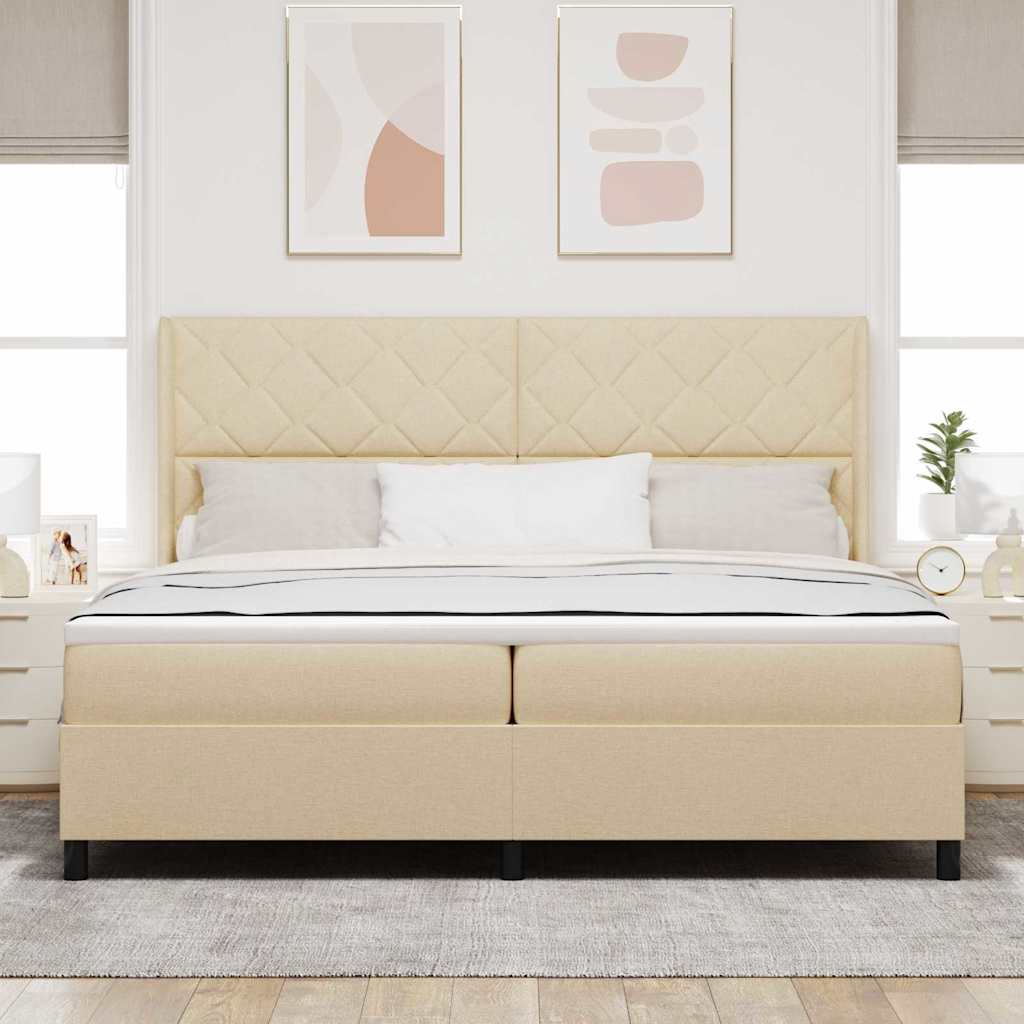 LED Box Spring Krevet s madracem Krema 200 x 200 cm tkanina