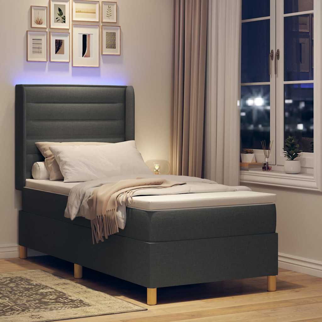 Krevet s opruga kutije s LED trakama Siva 80 x 200 cm tkanina