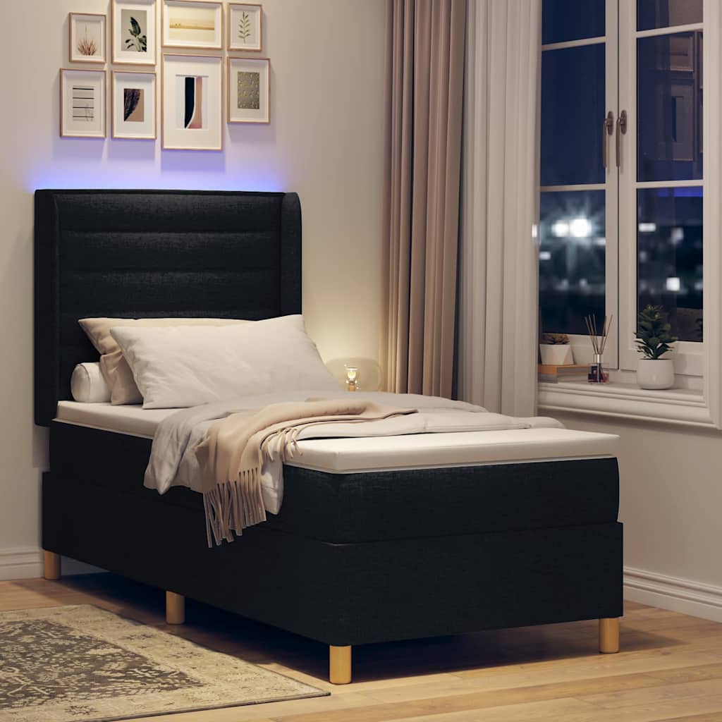 Krevet s opruga kutije s LED trakama Crna 80 x 200 cm tkanina