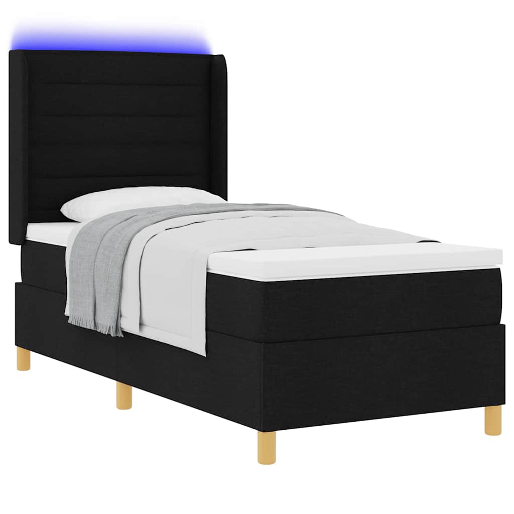 Krevet s opruga kutije s LED trakama Crna 80 x 200 cm tkanina