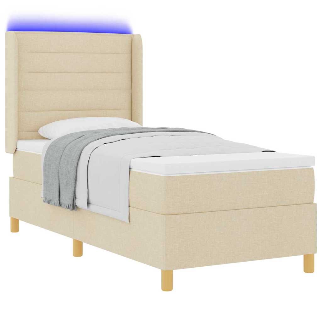 Krevet s opruga kutije s LED trakama Krema 100 x 200 cm tkanina