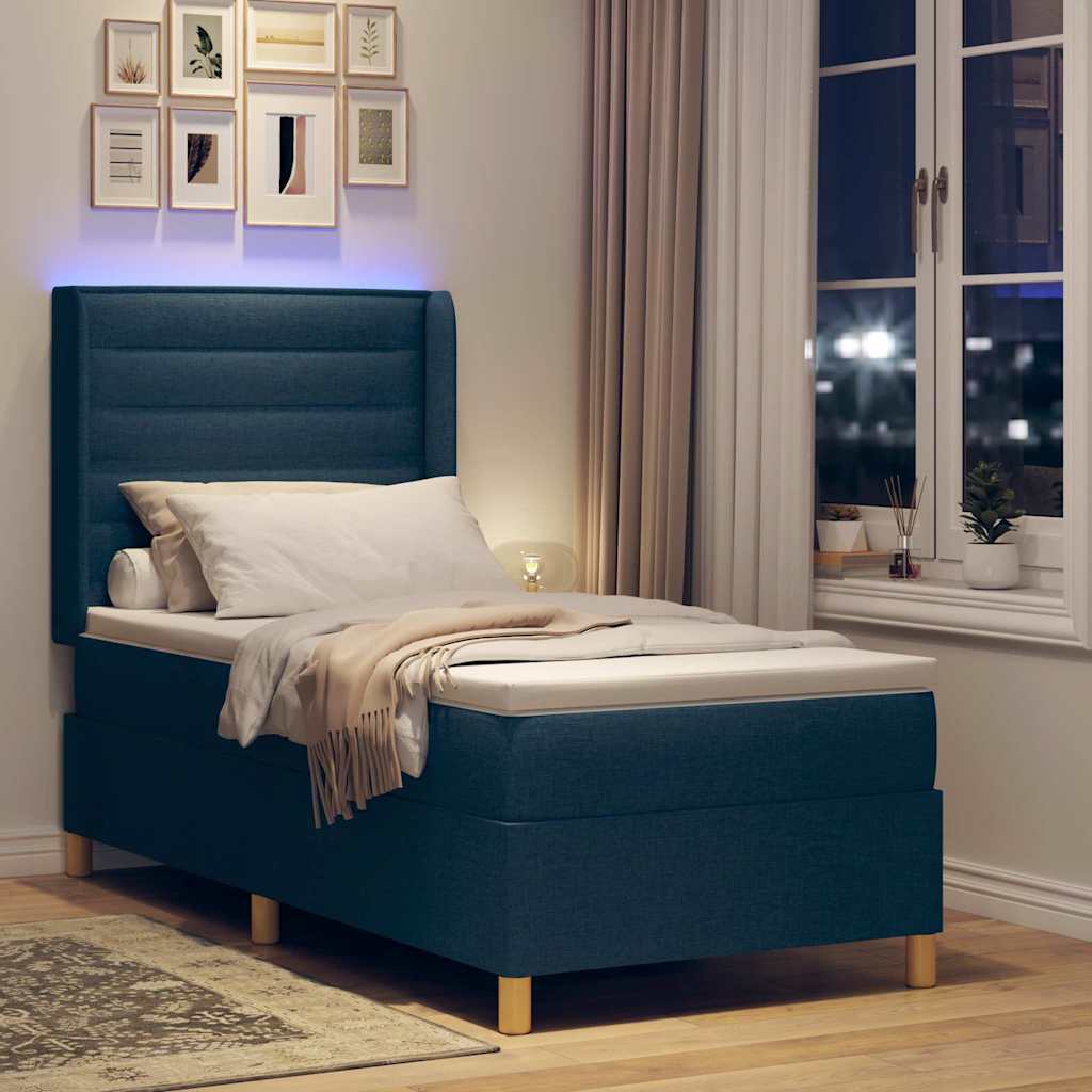 Krevet s opruga kutije s LED trakama Plava 100 x 200 cm tkanina