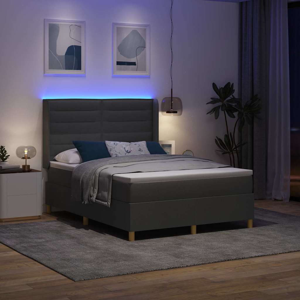 Krevet s opruga kutije s LED trakama Siva 140 x 190 cm tkanina