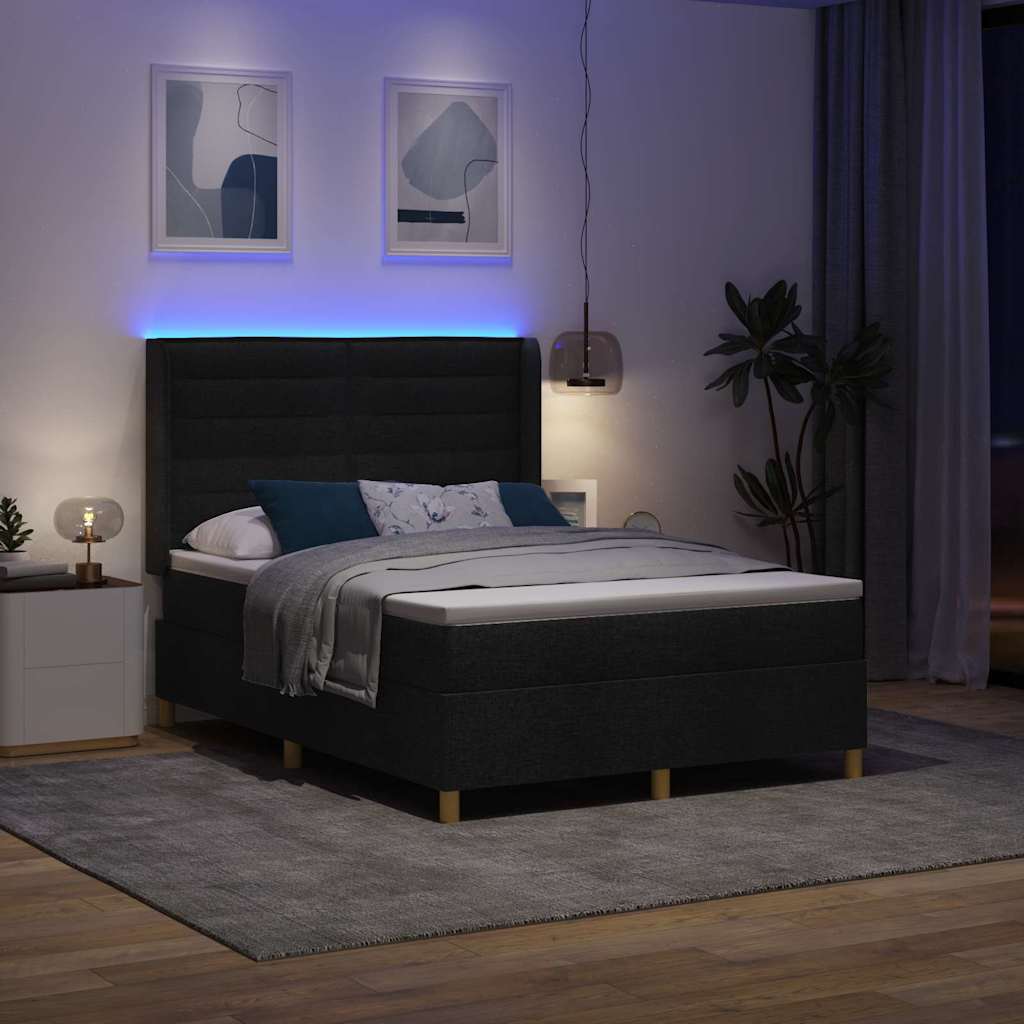 Krevet s opruga kutije s LED trakama Crna 140 x 190 cm tkanina