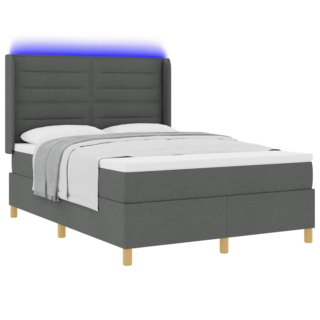 Krevet s opruga kutije s LED trakama Siva 140 x 200 cm tkanina