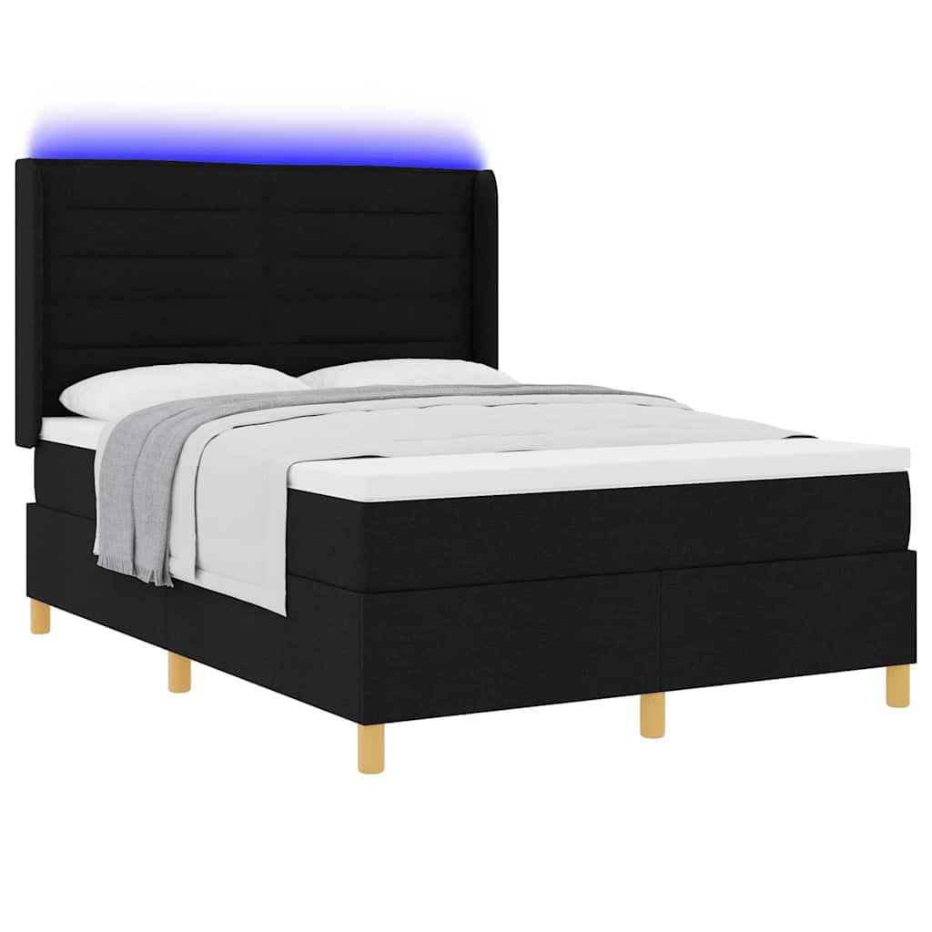 Krevet s opruga kutije s LED trakama Crna 140 x 200 cm tkanina