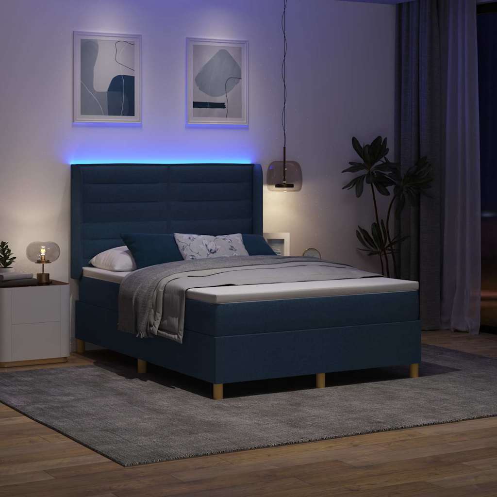 Krevet s opruga kutije s LED trakama Plava 160 x 200 cm tkanina