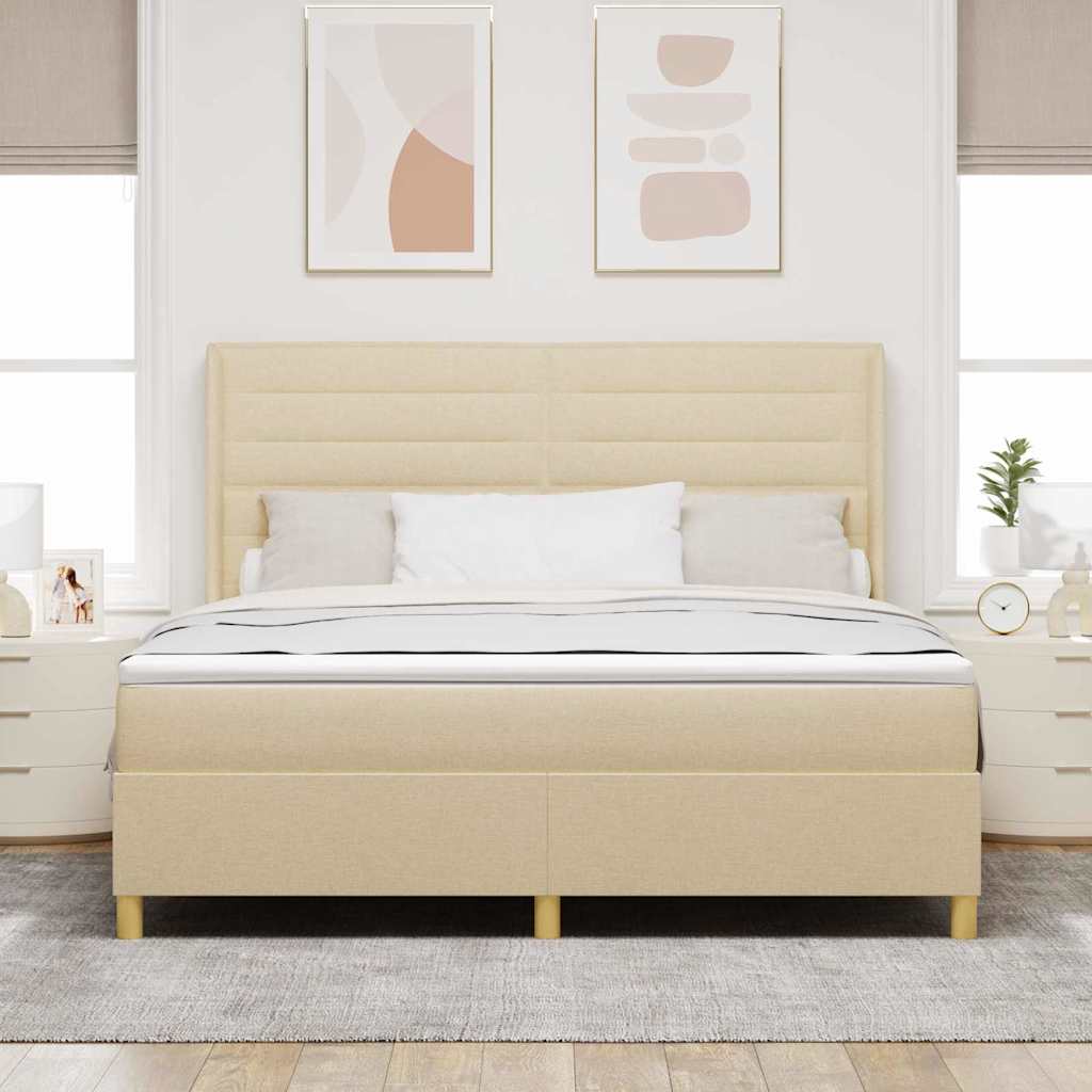 Krevet s opruga kutije s LED trakama Krema 180 x 200 cm tkanina