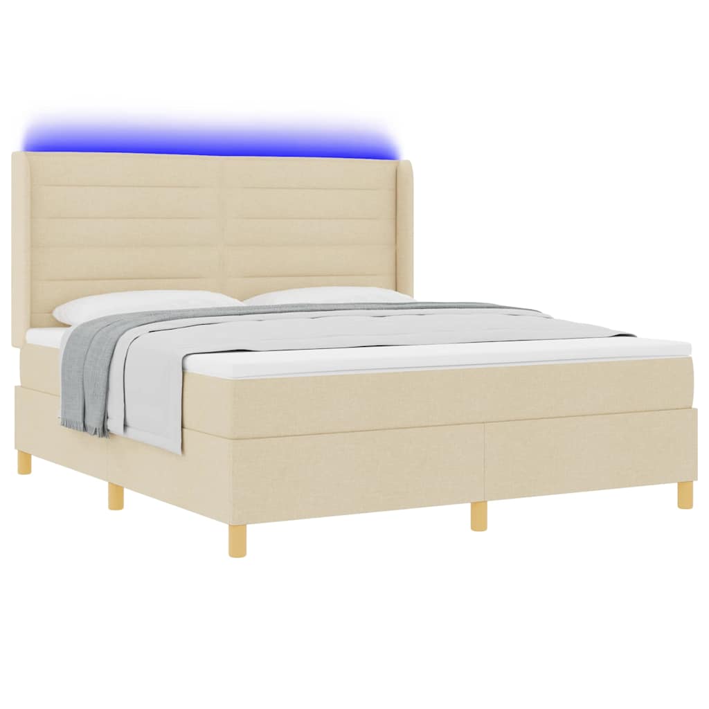 Krevet s opruga kutije s LED trakama Krema 180 x 200 cm tkanina