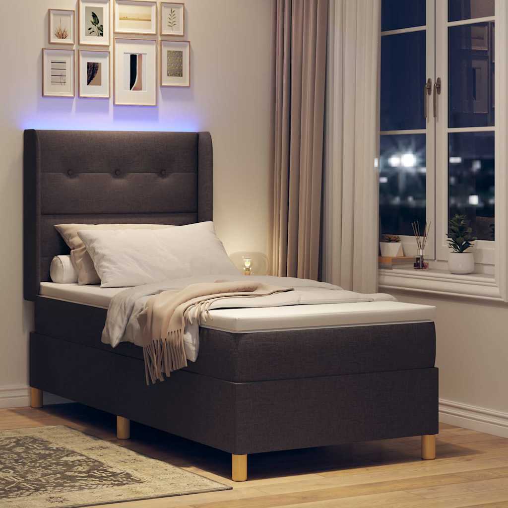 Krevet s opruga kutije s LED trakama Smeđa 80 x 200 cm tkanina
