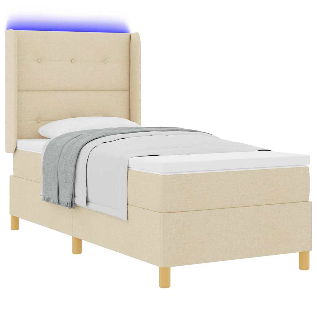Krevet s opruga kutije s LED trakama Krema 80 x 200 cm tkanina