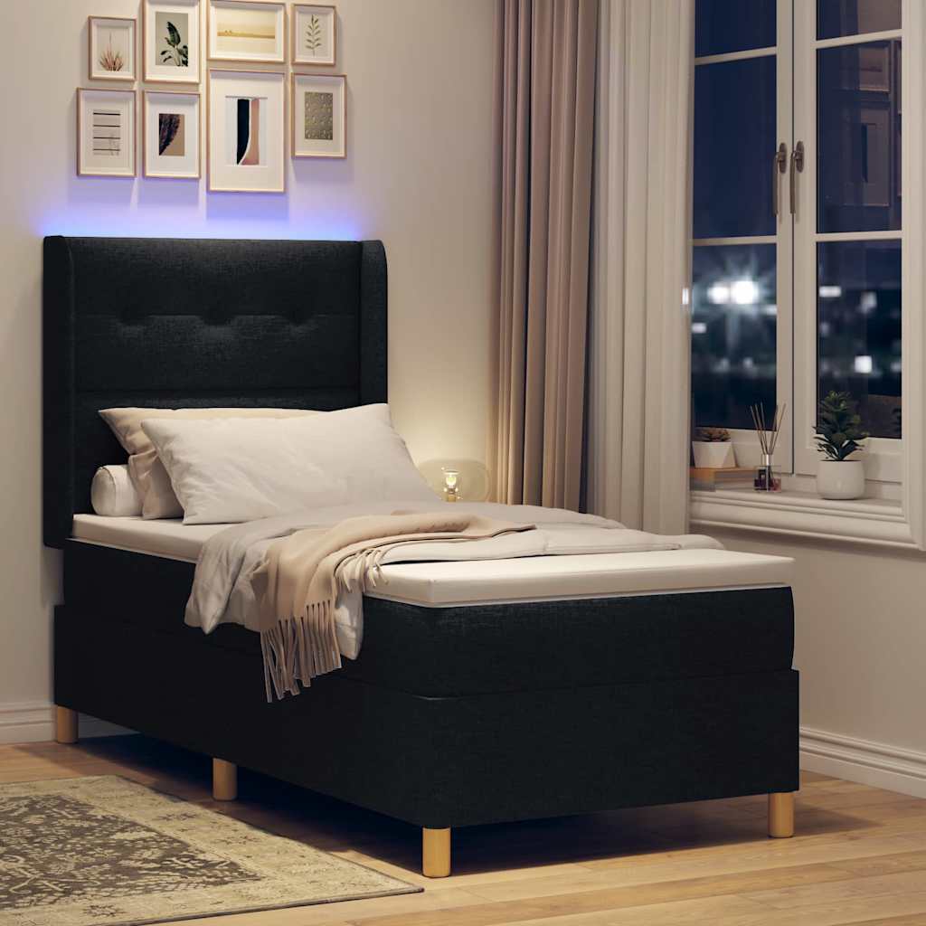 Krevet s opruga kutije s LED trakama Crna 90 x 200 cm tkanina