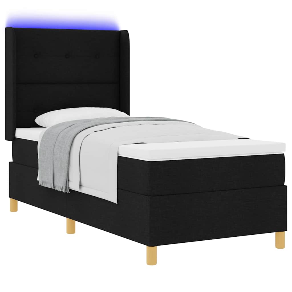 Krevet s opruga kutije s LED trakama Crna 90 x 200 cm tkanina