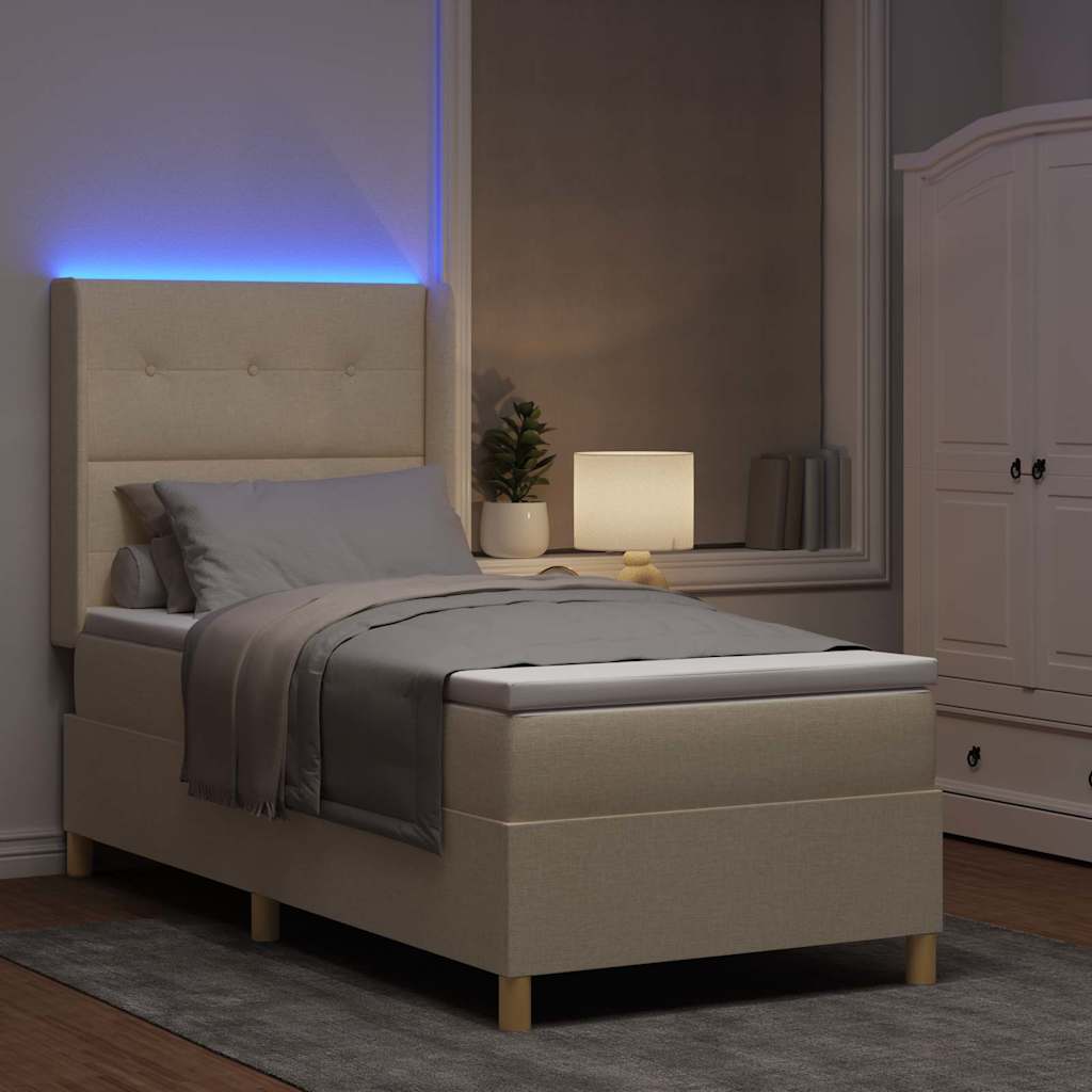 Krevet s opruga kutije s LED trakama Krema 100 x 200 cm tkanina