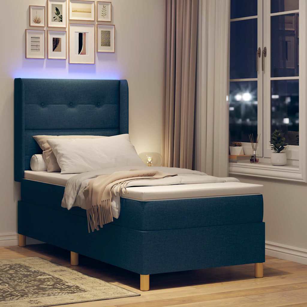 Krevet s opruga kutije s LED trakama Plava 100 x 200 cm tkanina