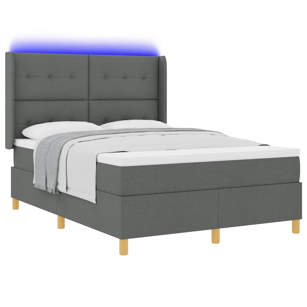 Krevet s opruga kutije s LED trakama Siva 140 x 190 cm tkanina