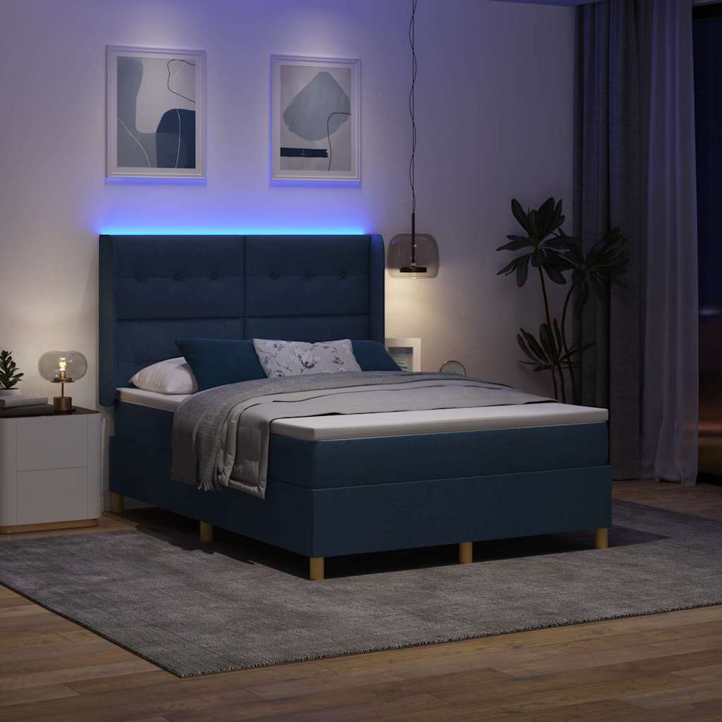 Krevet s opruga kutije s LED trakama Plava 140 x 190 cm tkanina